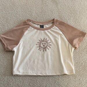 Brown and Cream Cropped Sun Graphic Tee